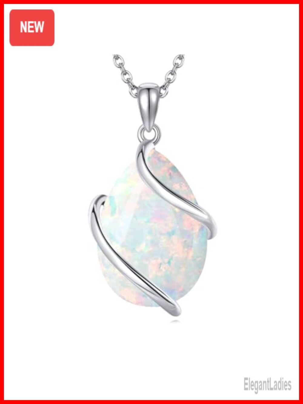 Sterling Silver Teardrop Opal Pendant Necklace for Women 18+2 Inch